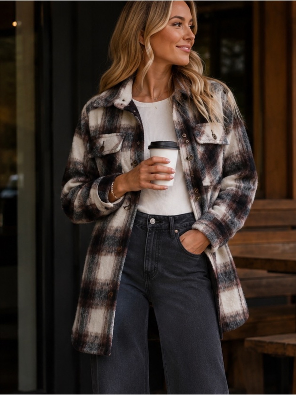 Modern Supply by Sanctuary Sherpa Quilted Plaid Shacket Jacket Small